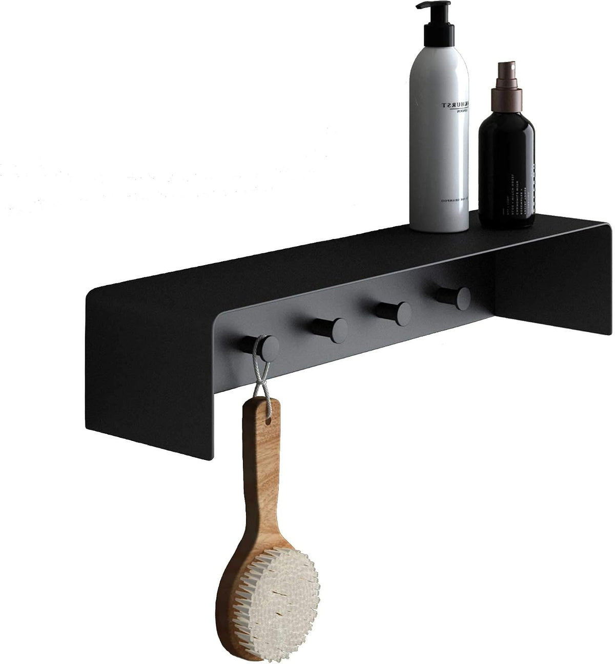 glasvilla Handtuchhaken mit Ablage Schwarz matt 50x10x10 cm aus Edelstahl Wandregal mit Hakenleiste, Handtuchhalter Wandmontage inkl. 5 Haken, MMF257