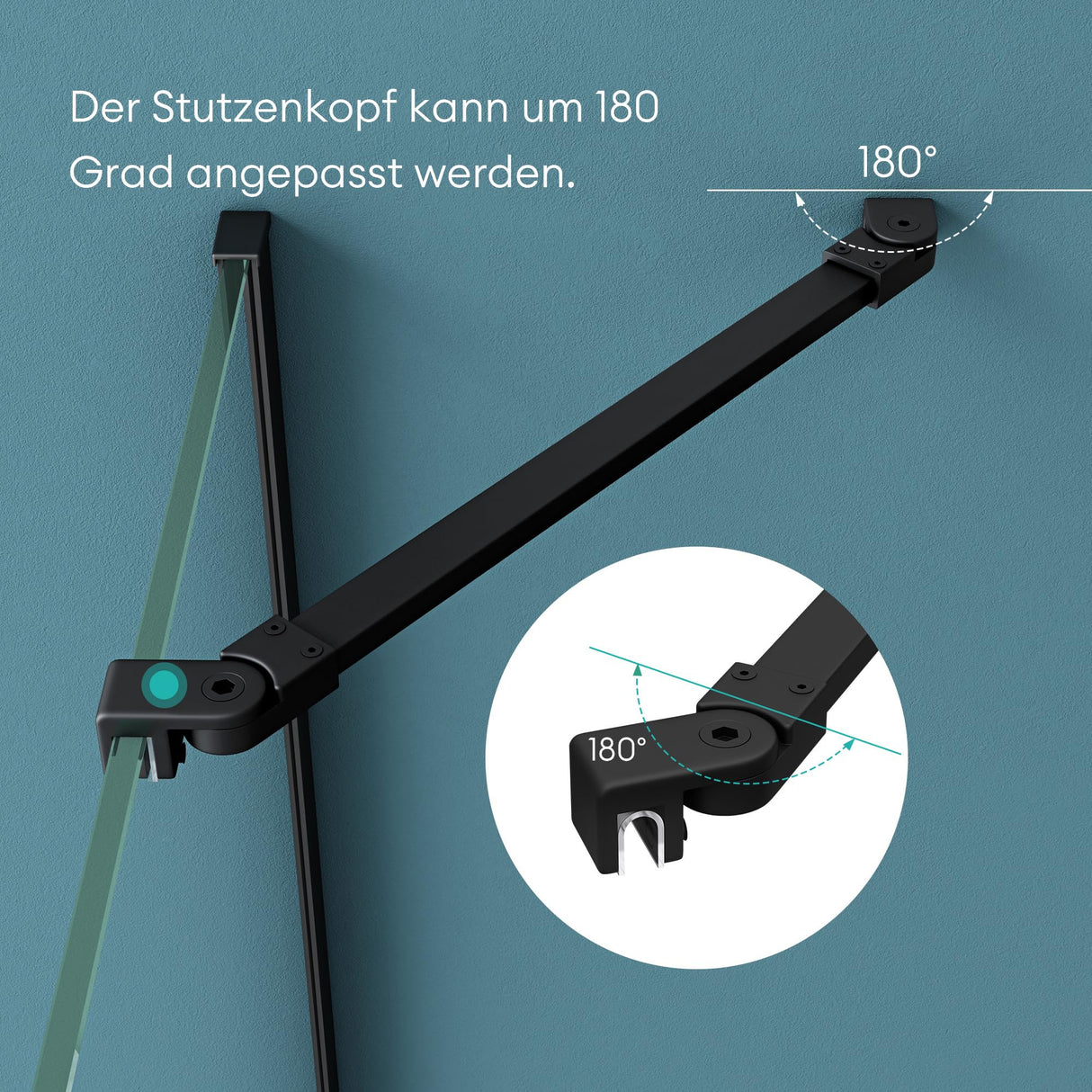 glasvilla Haltestange Duschwand Duschabtrennung Duschglaswand | Stabilisator für Walk in Dusche | um 180°schwenkbar für 6-10 mm Glasstärke