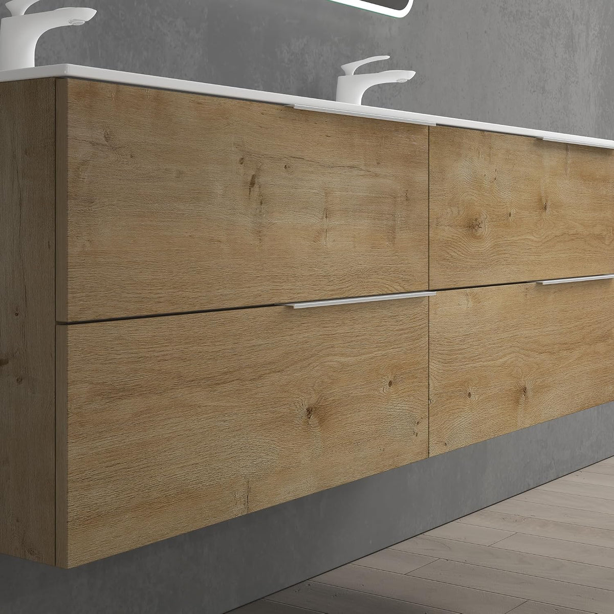 glasvilla  Waschbeckenunterschrank 4 Schubladen Kerneiche mit Doppelwaschbecken BTH: 144x48x52cm Vanessa