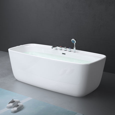 glasvilla Freistehende Badewanne Rechteck Sanitäracryl mit Armatur Standbadewanne