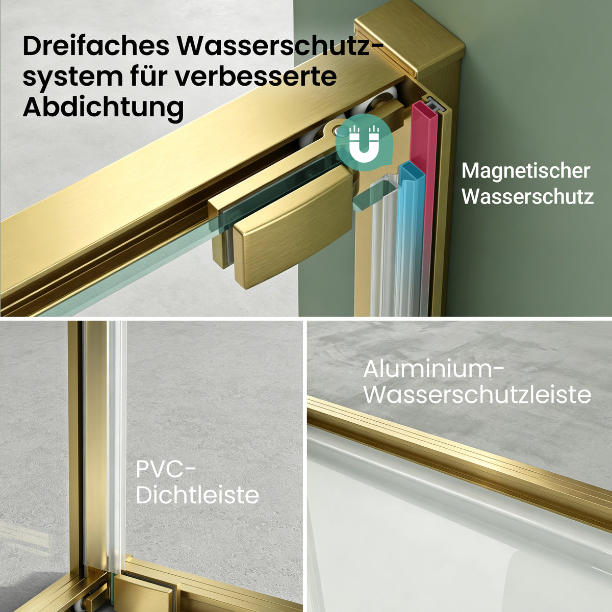glasvilla Duschkabine Eckeinstieg  mit Schiebetür nach innen, Eckdusche Duschabtrennung 195cm Höhe, 6mm ESG-Sicherheitsglas Nano-Beschichtung Ravenna69K
