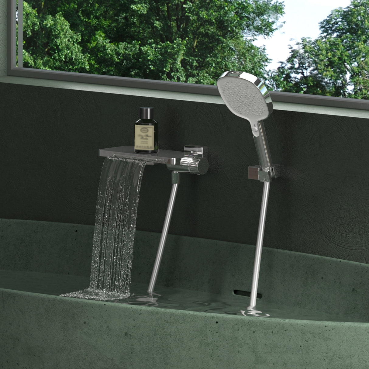 glasvilla Badewannenarmatur mit Handbrause Wasserfall Wannenarmatur Strahlarten Handbrause aus Messing inkl. Brausestange und Brauseschlauch