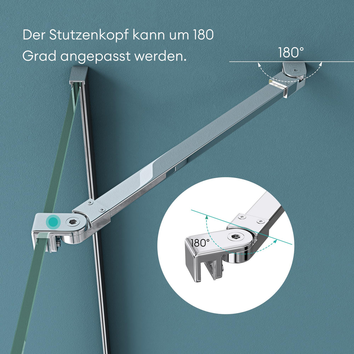 glasvilla Haltestange Duschwand Duschabtrennung Duschglaswand | Stabilisator für Walk in Dusche | um 180°schwenkbar für 6-10 mm Glasstärke