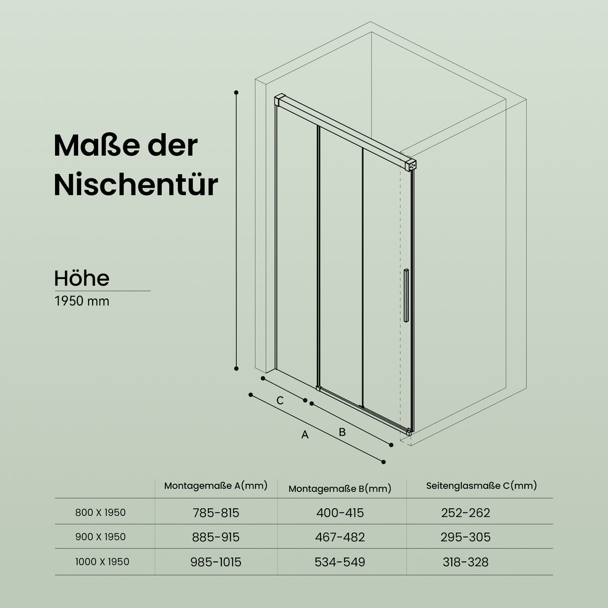glasvilla Schiebetür für dusche, Nischentür 3-teilig Duschtür Duschakbine Duschabtrennung, 8mm Sicherheitsglas mit Nanobeschichtung, Soft-Close-System Teramo70K
