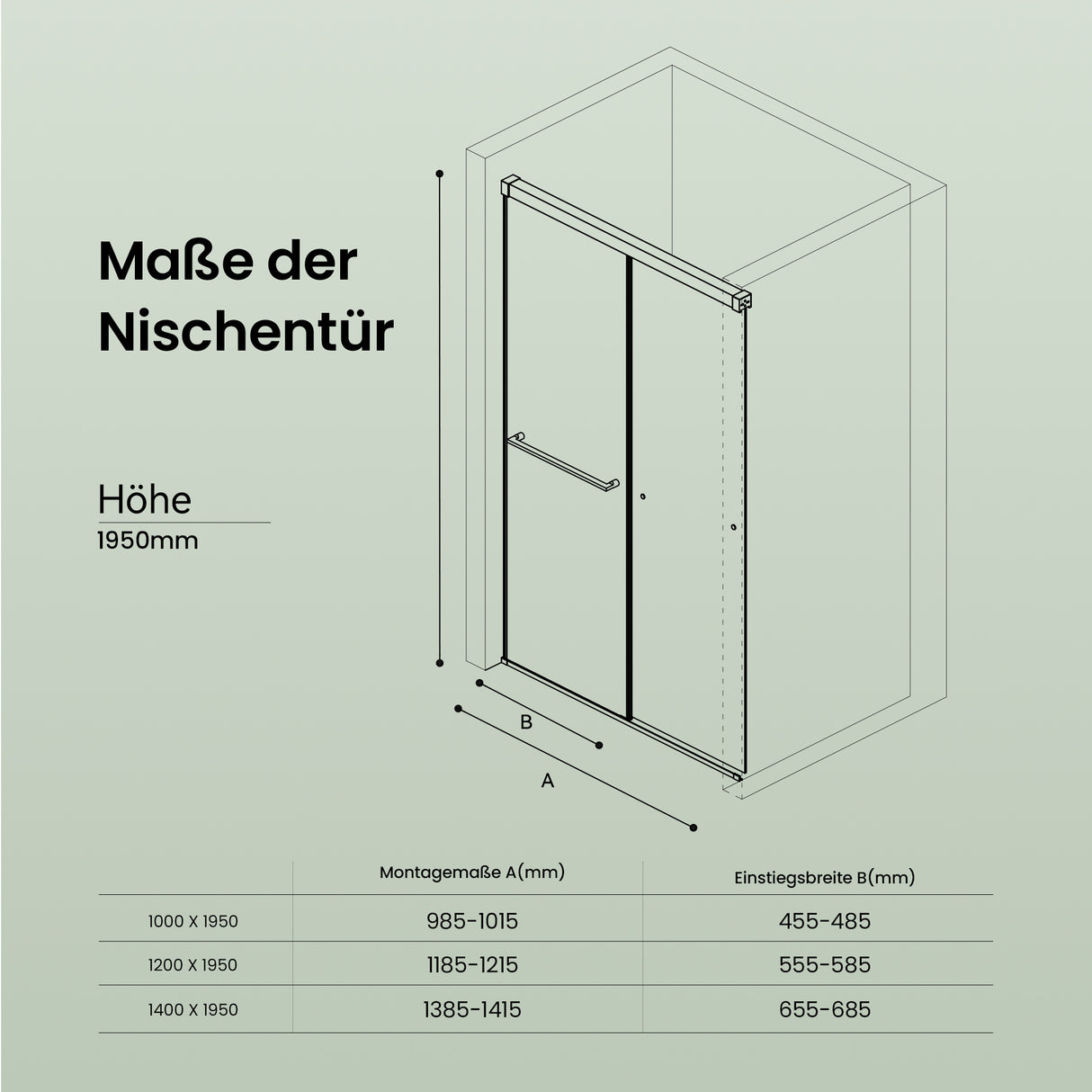 glasvilla Duschtür Nischentür dusche mit Doppelschiebetür Duschakbine Duschabtrennung, 8mm Sicherheitsglas mit Nanobeschichtung, Soft-Close-System Teramo67K
