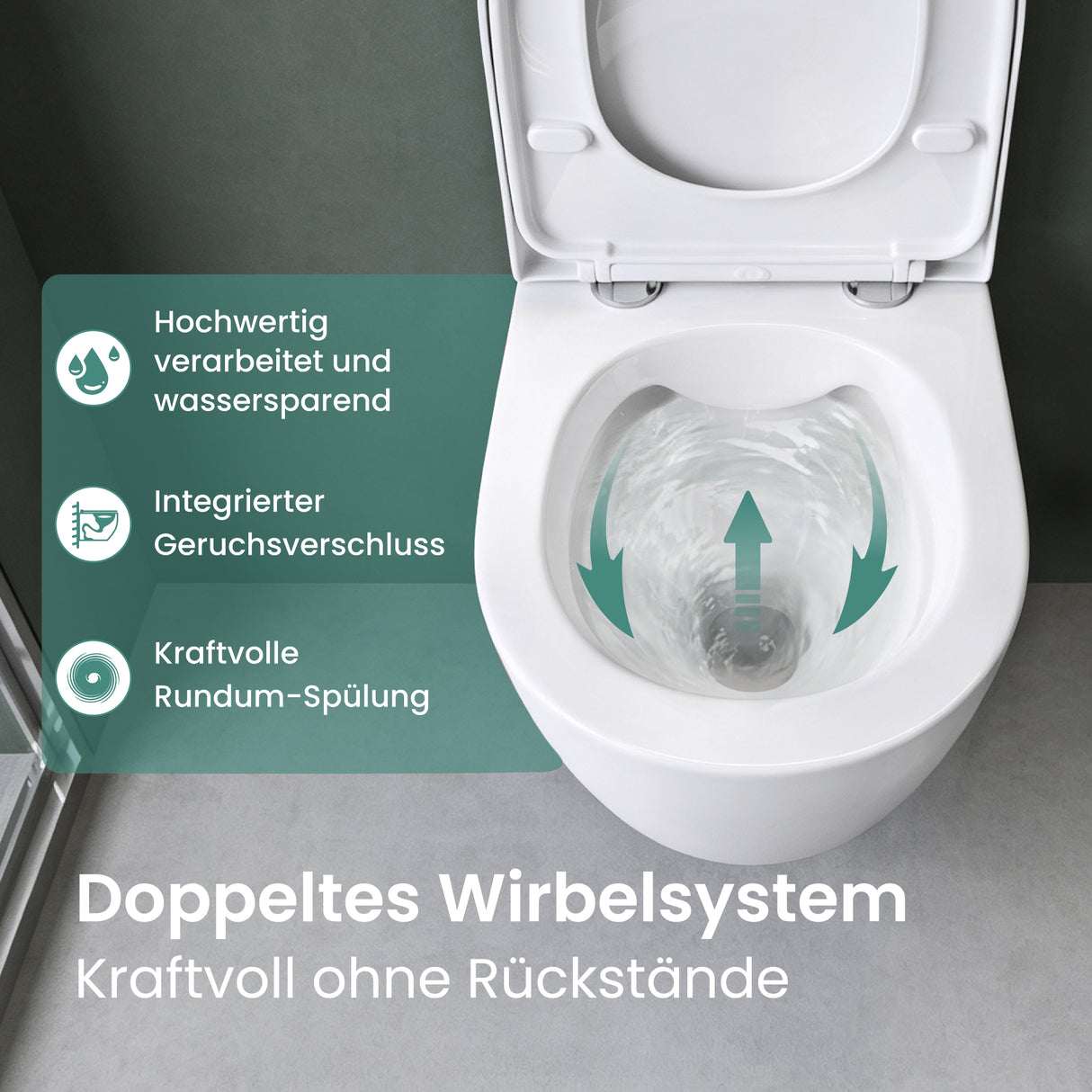glasvilla Hänge WC Toilette Wand-WC Spülrandlos Weiß aus Keramik Wandmontage mit Absenkautomatik