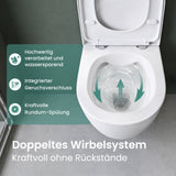 glasvilla Hänge WC Toilette Wand-WC Spülrandlos Weiß aus Keramik Wandmontage mit Absenkautomatik