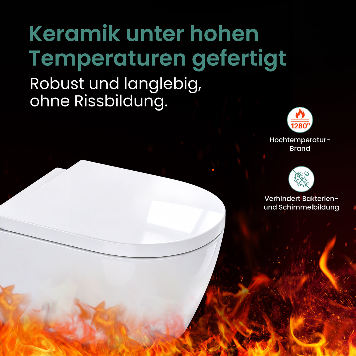 glasvilla Hänge WC Toilette Wand-WC Spülrandlos Weiß aus Keramik Wandmontage mit Absenkautomatik