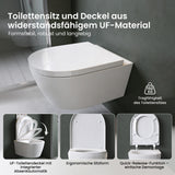glasvilla Hänge WC Toilette Wand-WC Spülrandlos Weiß aus Keramik Wandmontage mit Absenkautomatik