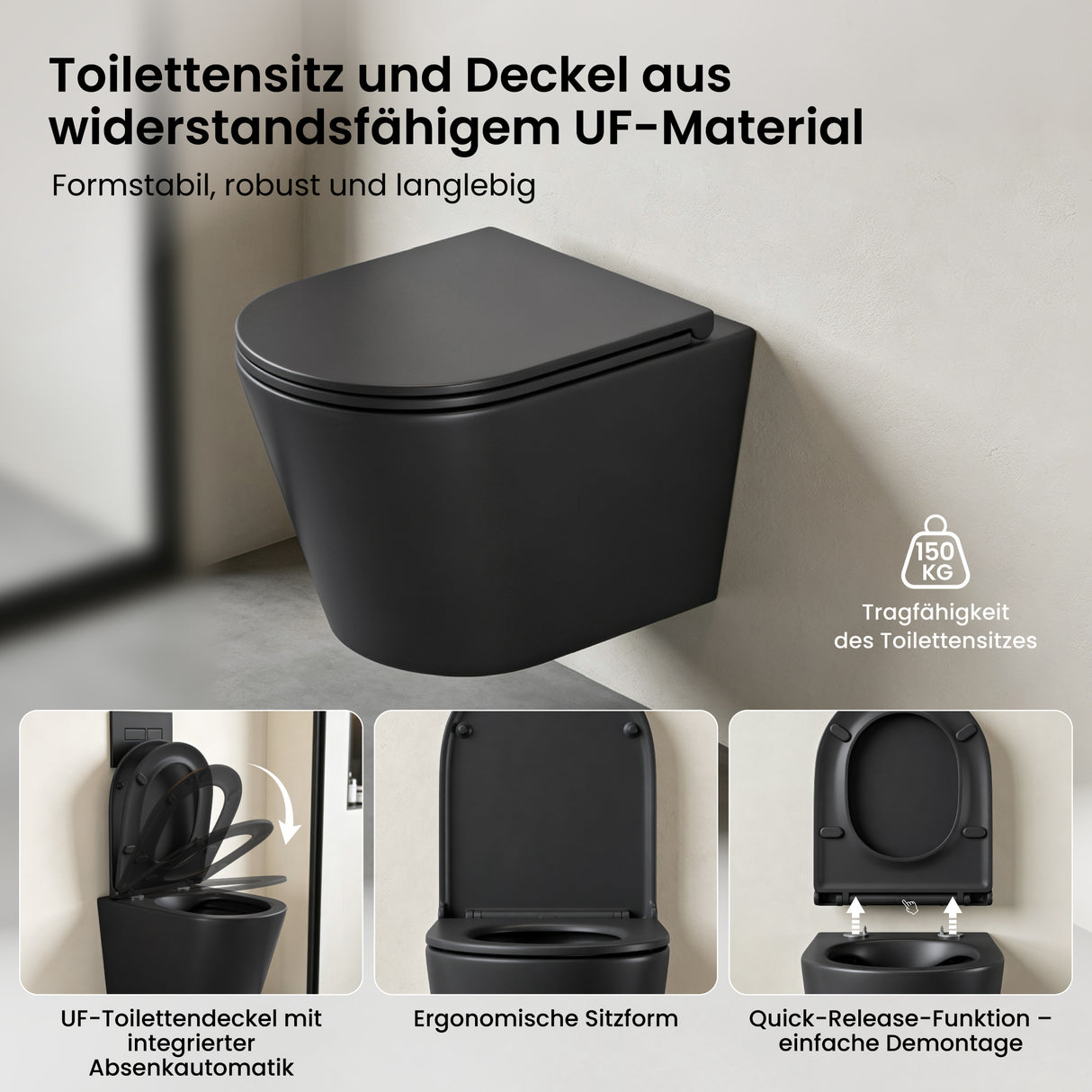 glasvilla Spülrandlos Wand WC Hänge WC Spülrandloses Toilette Softclose WC-Sitz Aachen108