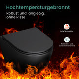 Glasvilla Design Inodoro Suspendido Negro Sin Borde Aachen179 – WC con Asiento Soft-Close