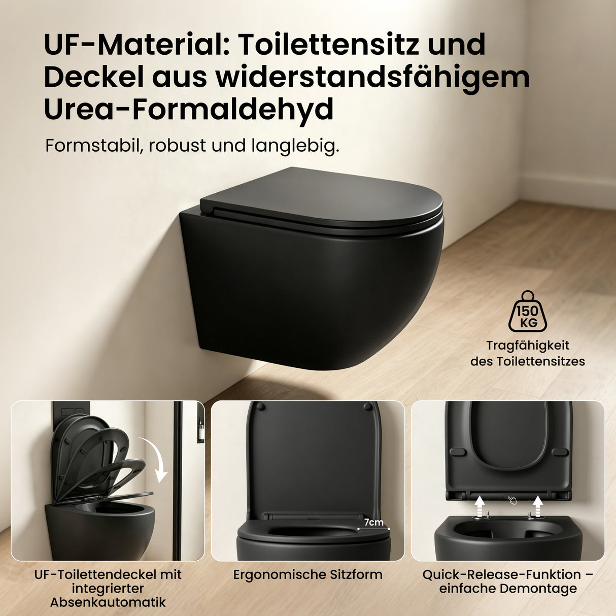 glasvilla Sanitari Bagno Sospeso in Ceramica WC Sospeso senza Brida con Chiusura di Soft Close
