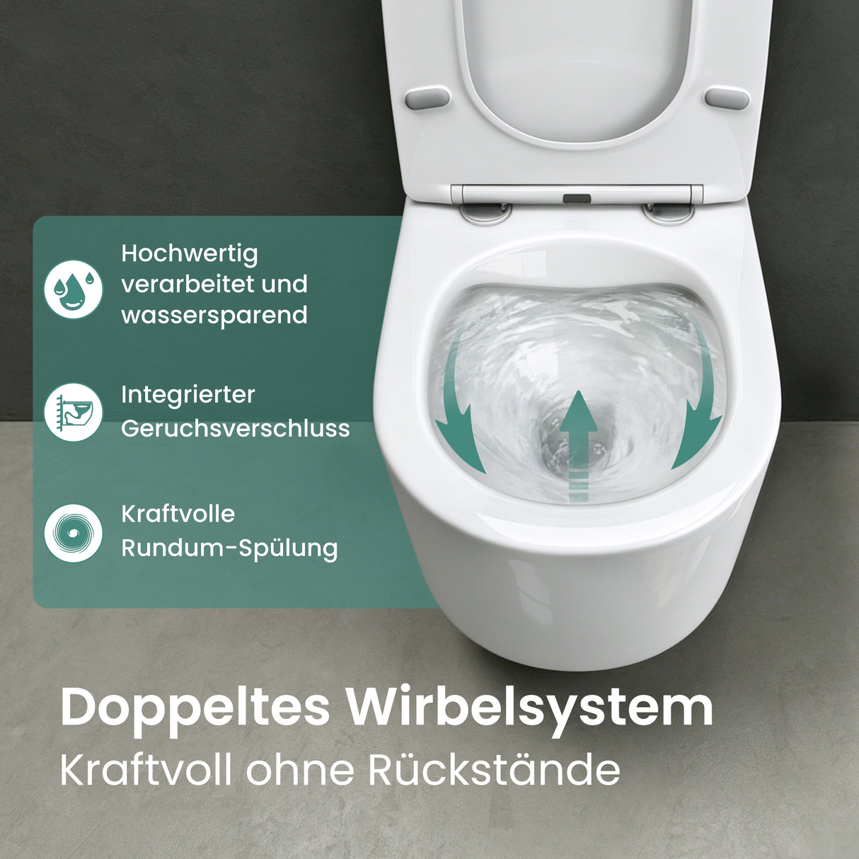glasvilla Hänge WC Toilette Wand-WC Spülrandlos Weiß aus Keramik Wandmontage mit Absenkautomatik