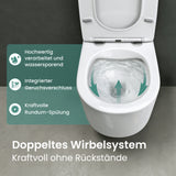 glasvilla Hänge WC Toilette Wand-WC Spülrandlos Weiß aus Keramik Wandmontage mit Absenkautomatik