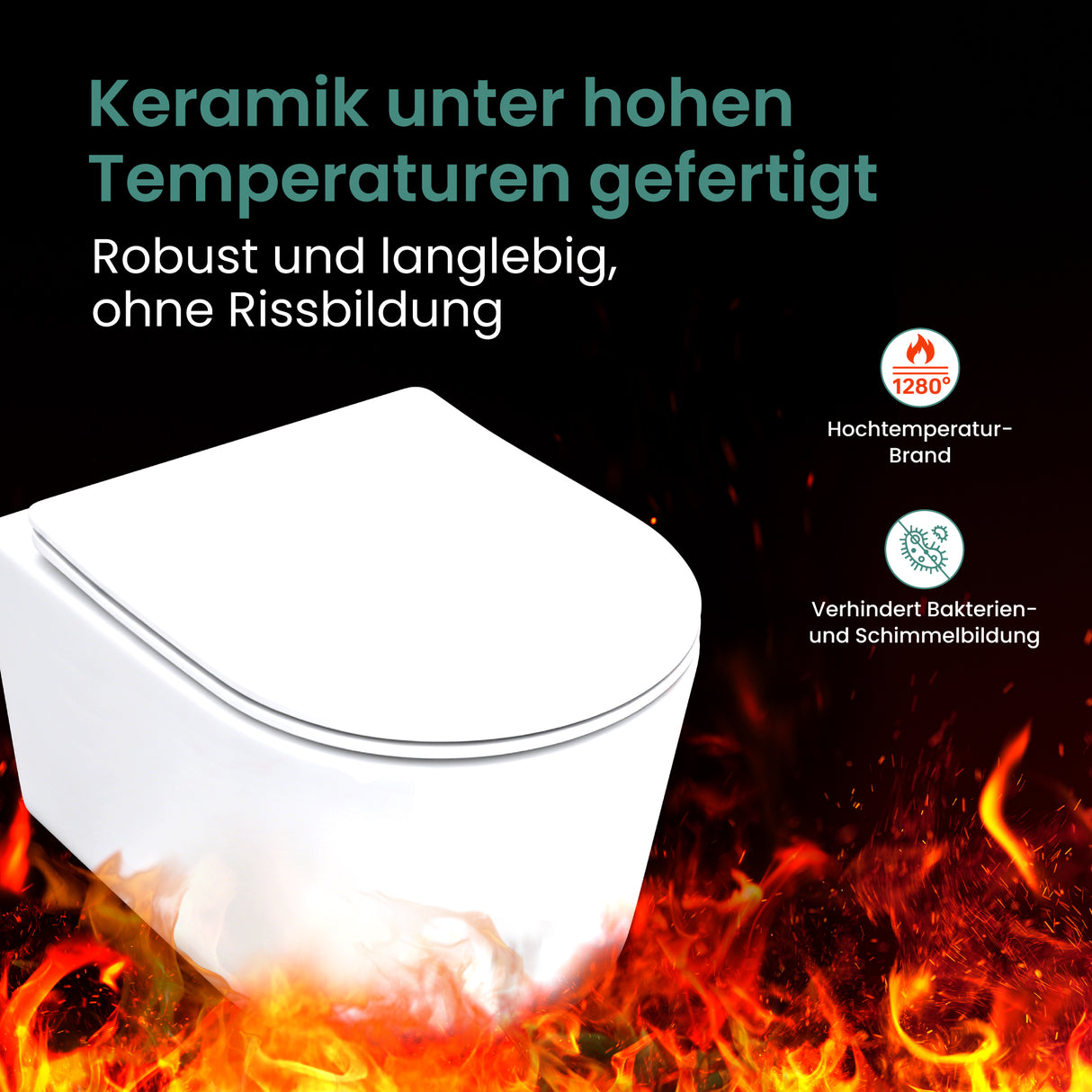 glasvilla Hänge WC Toilette Wand-WC Spülrandlos Weiß aus Keramik Wandmontage mit Absenkautomatik