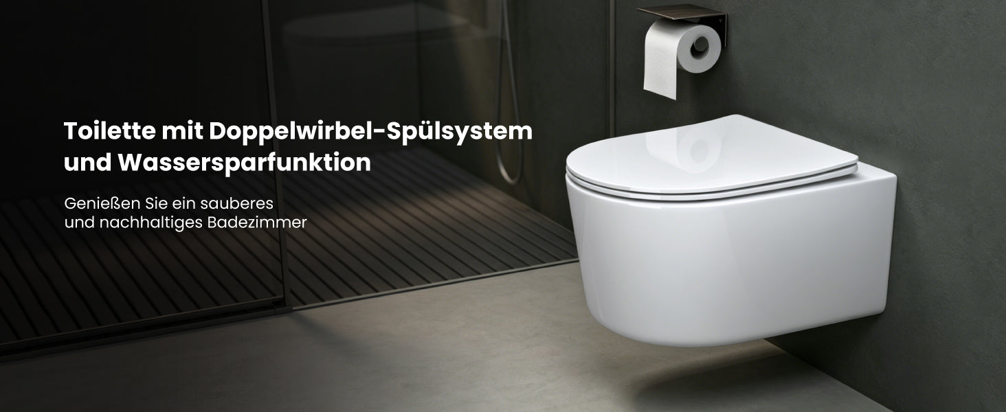 glasvilla Hänge WC Toilette Wand-WC Spülrandlos Weiß aus Keramik Wandmontage mit Absenkautomatik