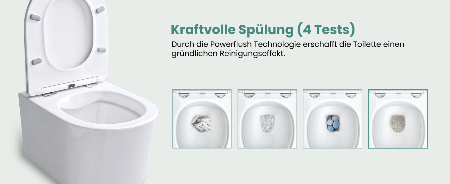 glasvilla Hänge WC Toilette Wand-WC Spülrandlos Weiß aus Keramik Wandmontage mit Absenkautomatik