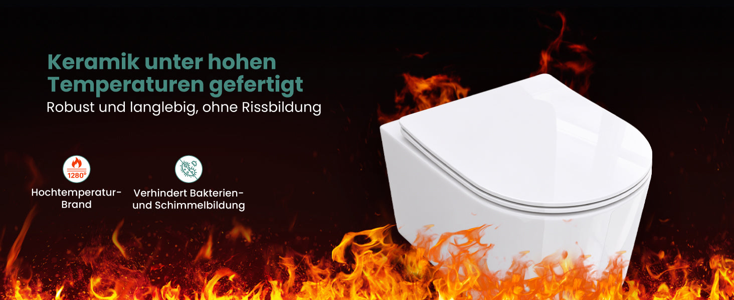 glasvilla Hänge WC Toilette Wand-WC Spülrandlos Weiß aus Keramik Wandmontage mit Absenkautomatik