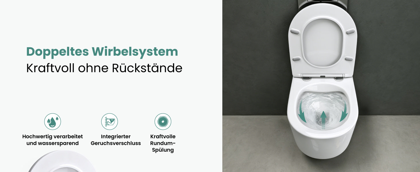 glasvilla Hänge WC Toilette Wand-WC Spülrandlos Weiß aus Keramik Wandmontage mit Absenkautomatik