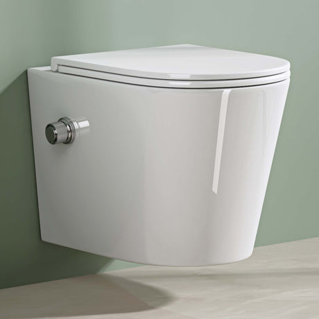 glasvilla Hänge WC Toilette Wand-WC Spülrandlos Weiß aus Keramik Wandmontage mit Absenkautomatik
