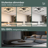 glasvilla LED Deckenleuchte Deckenlampe mit Fernbedienung 64cm, Stufenlos dimmbar 3000-6400K, Zimmerlampe 112W Schwarz für Schlafzimmer, Wohnzimmer, Arbeitszimmer, Flur Alivetta25036