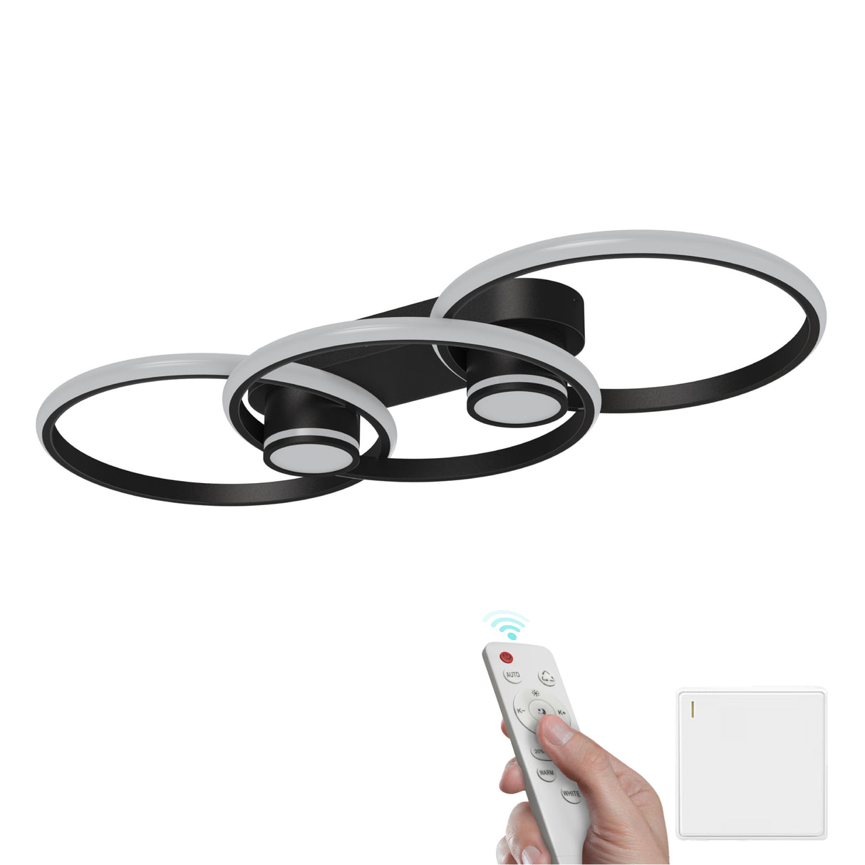 glasvilla Plafoniera LED Soffitto 70W 4189LM, Lampadario LED Soffitto 3000K - 6400K Illuminazione a Soffitto Moderna per Camera da Letto Sala Cucina Bagno Corridoio, Nero, Alivetta25037