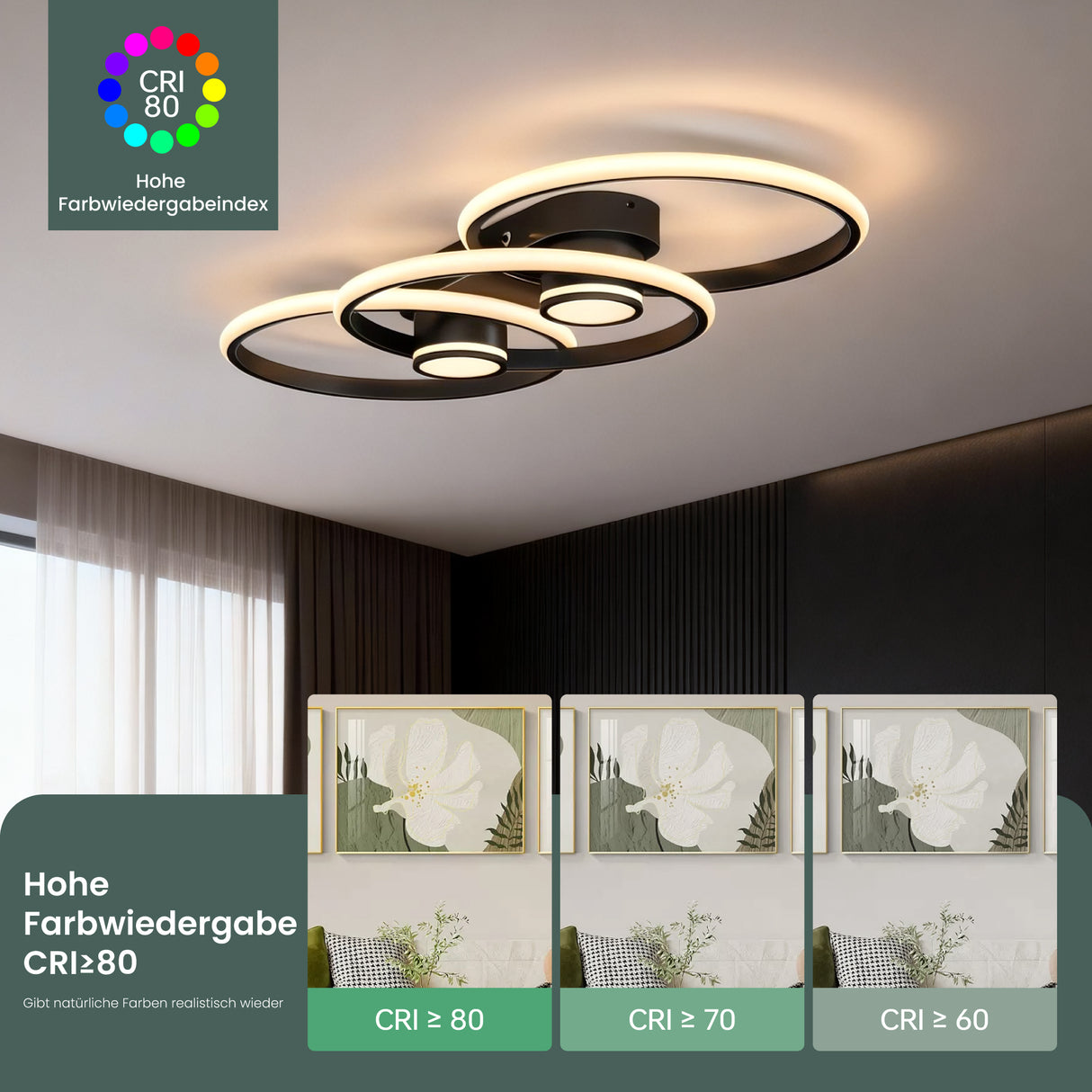 glasvilla Plafoniera LED Soffitto 70W 4189LM, Lampadario LED Soffitto 3000K - 6400K Illuminazione a Soffitto Moderna per Camera da Letto Sala Cucina Bagno Corridoio, Nero, Alivetta25037