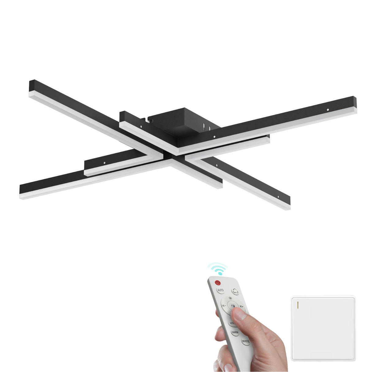 glasvilla LED Deckenleuchte Deckenlampe mit Fernbedienung 795mm, Stufenlos dimmbar 3000-6400K, Zimmerlampe 48W Schwarz für Schlafzimmer, Wohnzimmer, Arbeitszimmer, Flur Alivetta25039