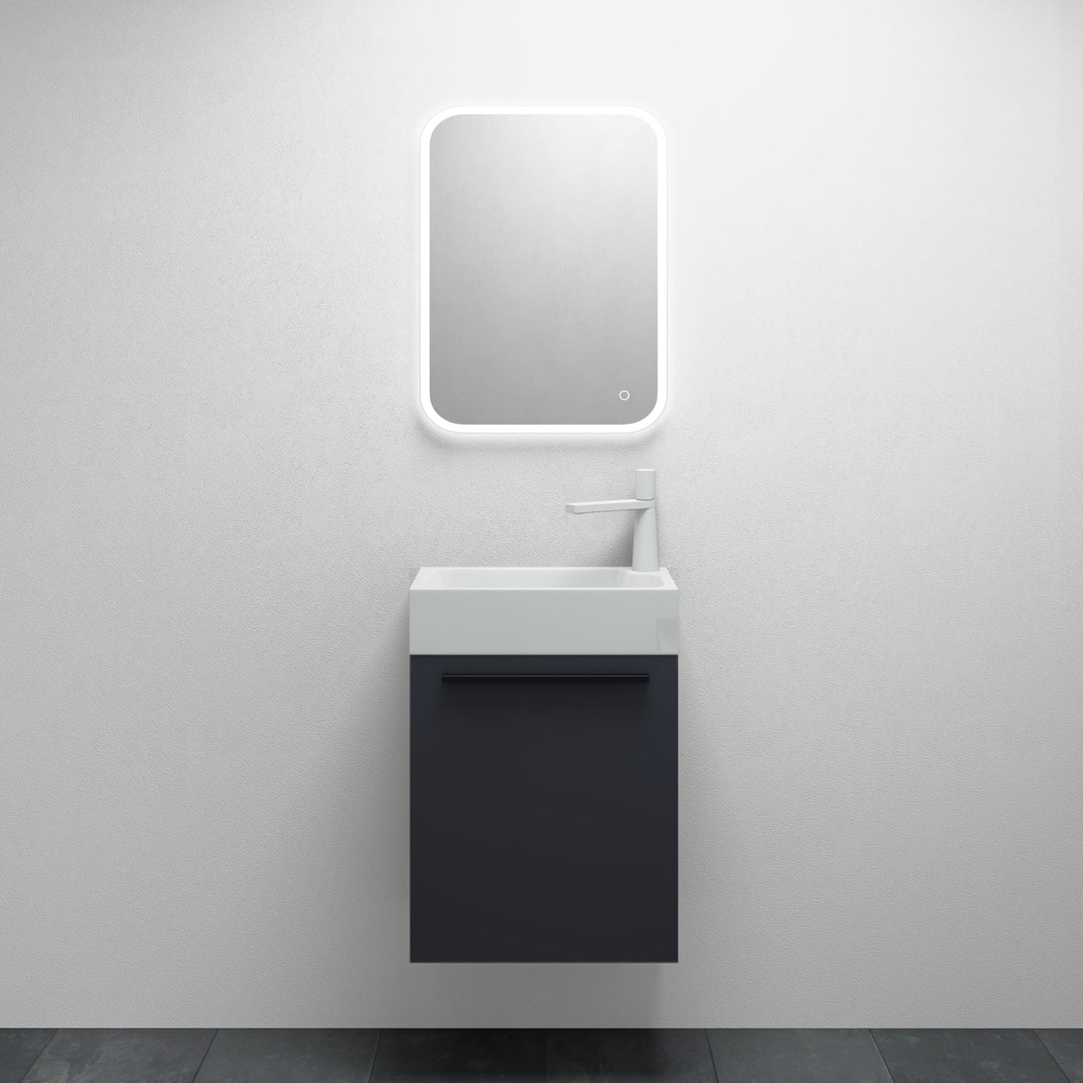 glasvilla Badmöbelset Kleiner Waschbeckenunterschrank 46 cm Unterschrank mit Weiß Waschschbecken aus Mineralguss für Gäste-WC Pisa