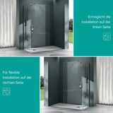 glasvilla Duschwand Duschabtrennung Walk-In Dusche 8mm Klarglas ESG-Sicherheitsglas mit Nanobeschichtung Rechteckiger Stabilisator BremenL