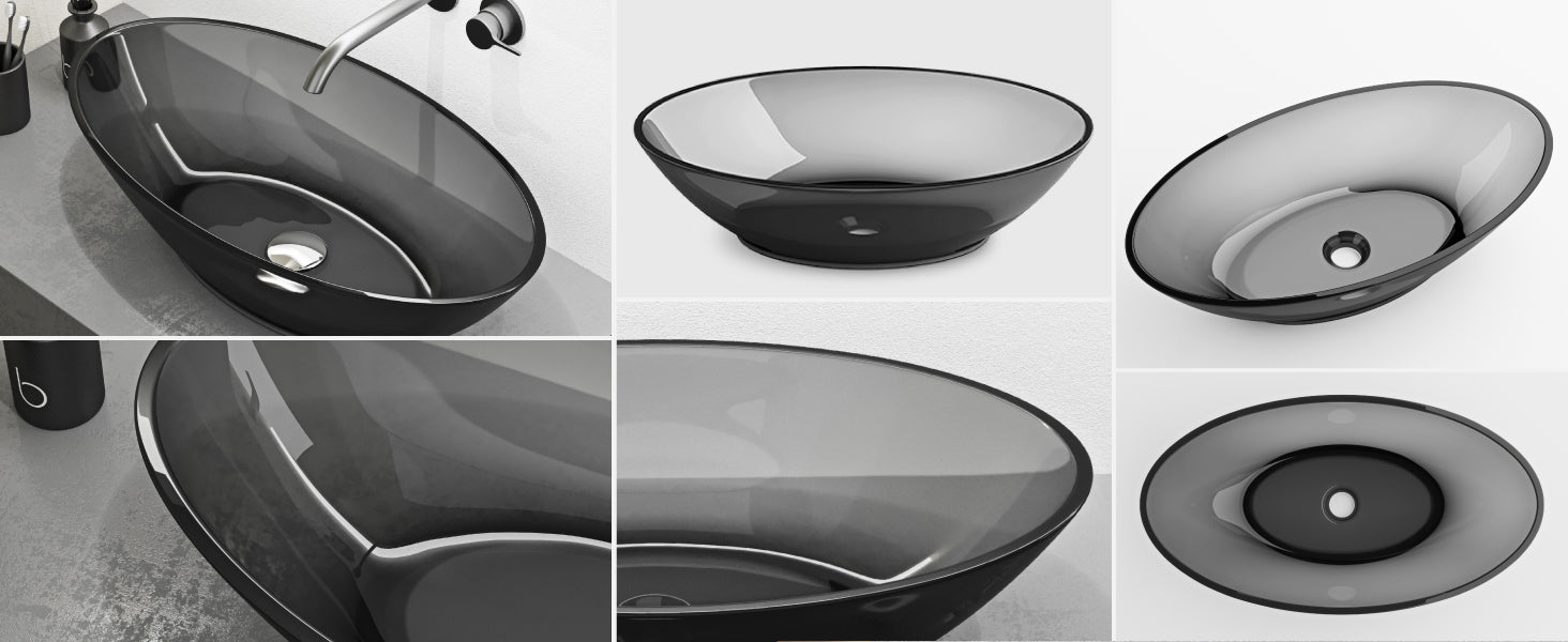 glasvilla Lavabo da Appoggio in Resina 63x34x17cm, Lavabo da Bagno Ovale senza Foro Rubinetto e Troppopieno, Coloria02