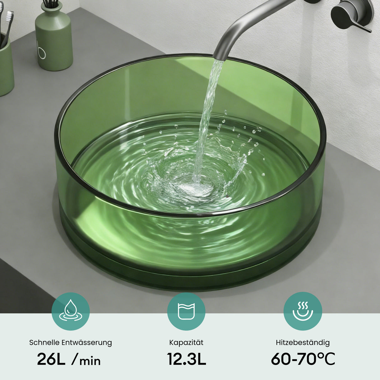 Lavabo Sobre Encimera Glasvilla Coloria01  Resina Translúcida Redonda (40 cm)