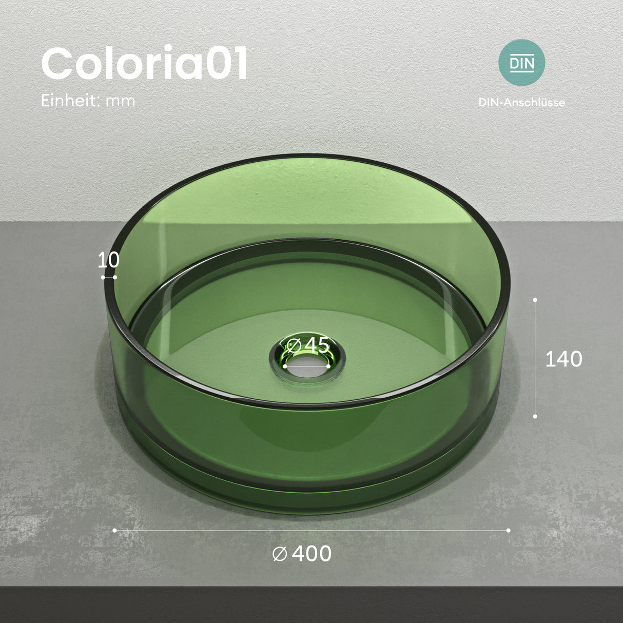 Lavabo Sobre Encimera Glasvilla Coloria01  Resina Translúcida Redonda (40 cm)