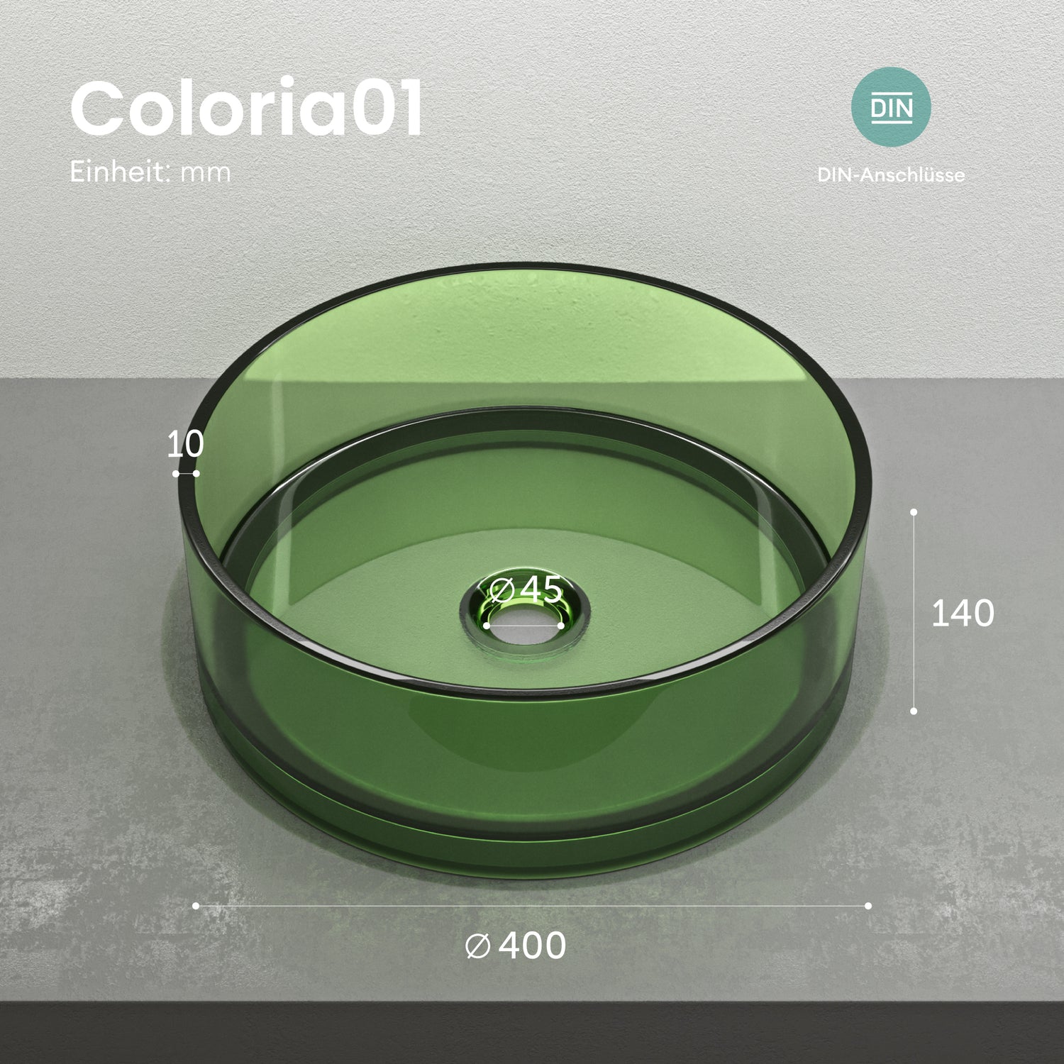 Lavabo Sobre Encimera Glasvilla Coloria01  Resina Translúcida Redonda (40 cm)