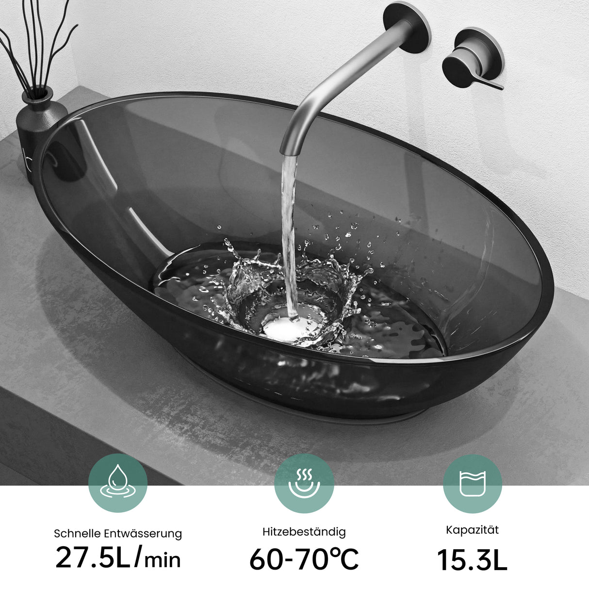 Glasvilla Design Lavabo Sobre Encimera Coloria02 – Resina Oval Translúcida 63 cm