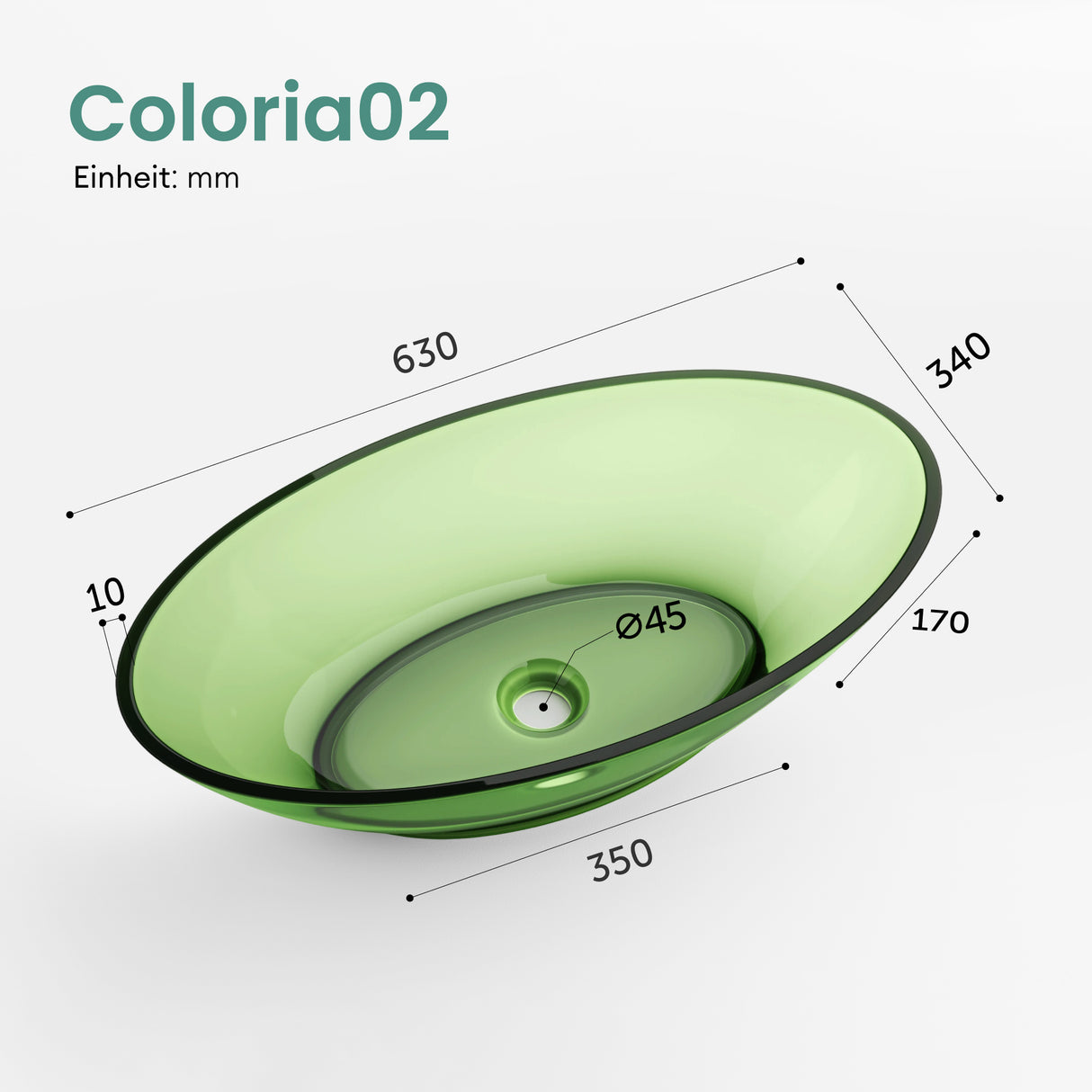 Glasvilla Design Lavabo Sobre Encimera Coloria02 – Resina Oval Translúcida 63 cm