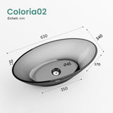 Glasvilla Design Lavabo Sobre Encimera Coloria02 – Resina Oval Translúcida 63 cm