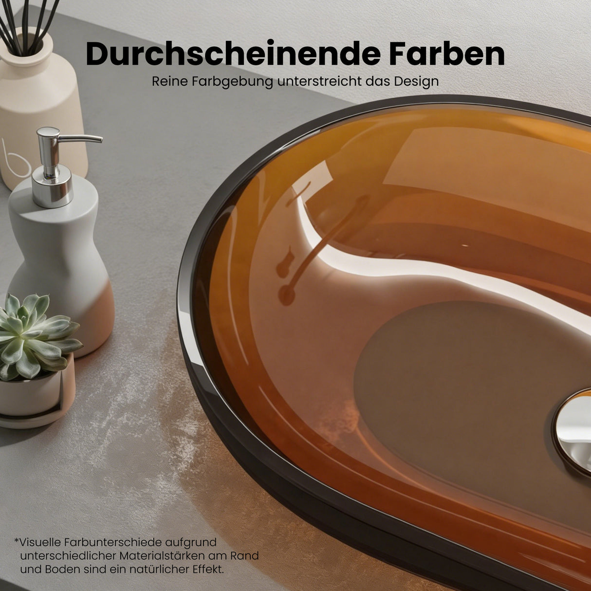 Glasvilla Design Lavabo Sobre Encimera Coloria03 – Resina Oval Translúcida 54 cm