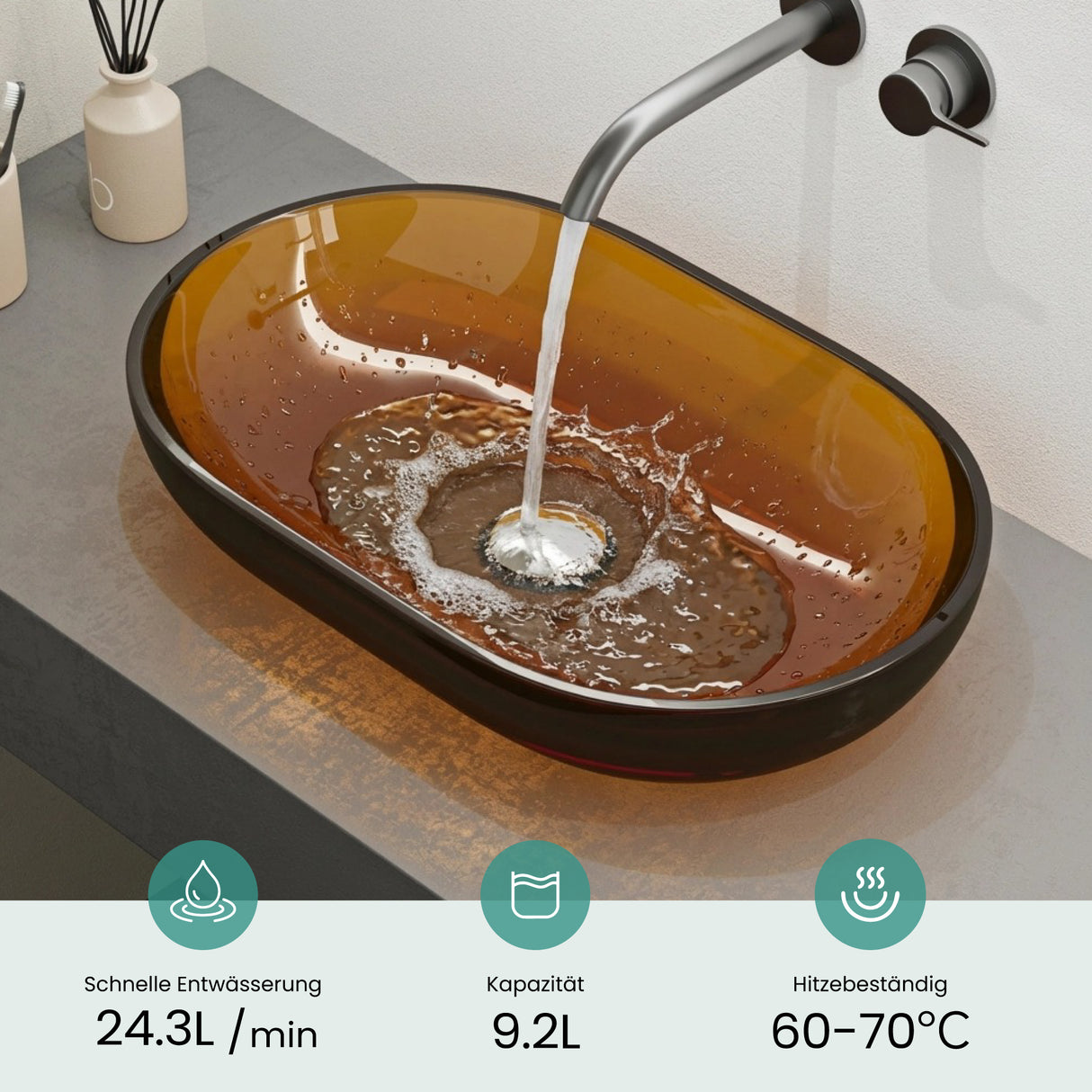 Glasvilla Design Lavabo Sobre Encimera Coloria03 – Resina Oval Translúcida 54 cm