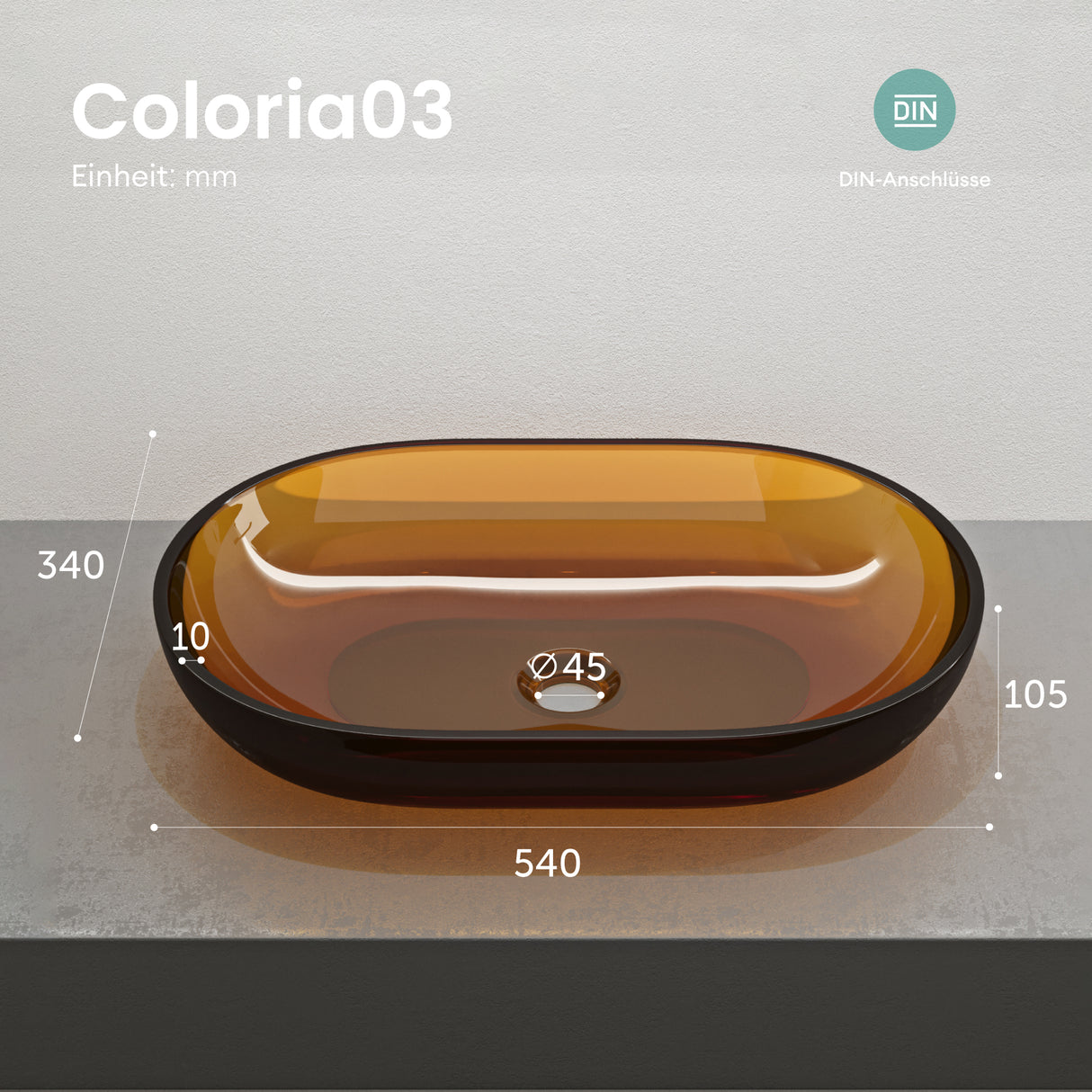 Glasvilla Design Lavabo Sobre Encimera Coloria03 – Resina Oval Translúcida 54 cm