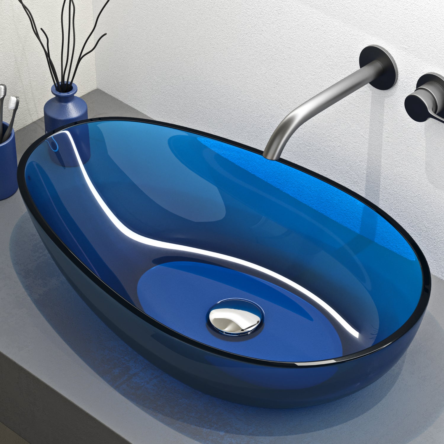 glasvilla Waschbecken Aufsatzwaschbecken aus Kunstharz Waschschale Handwaschbecken Oval 60x36x14cm ohne Hahnloch und Überlauf Coloria04