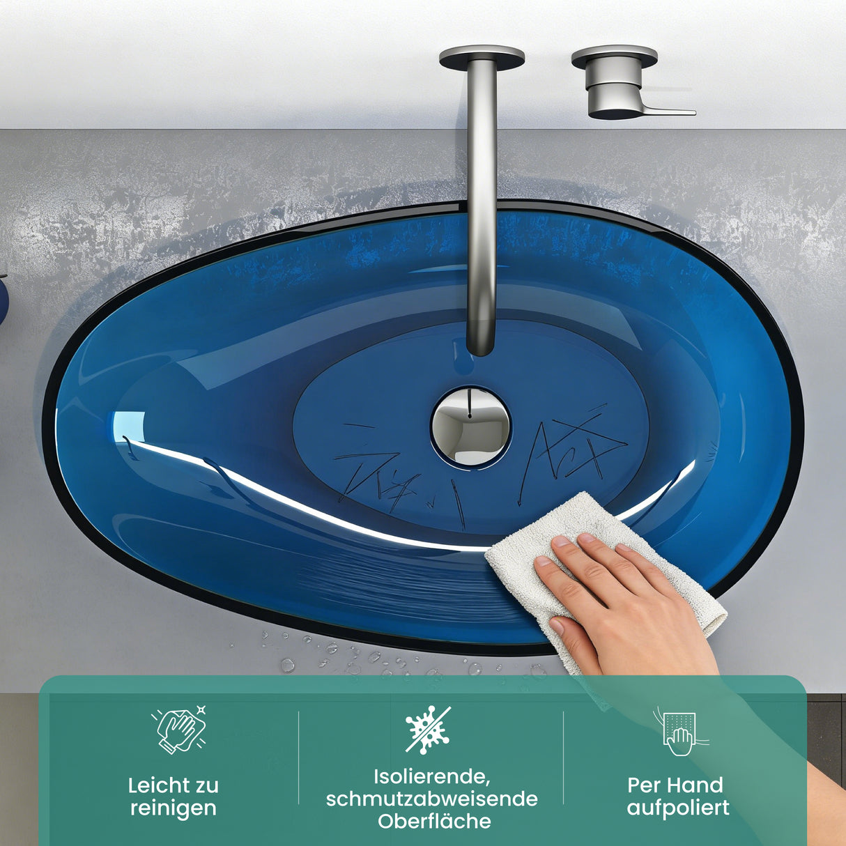 glasvilla Waschbecken Aufsatzwaschbecken aus Kunstharz Waschschale Handwaschbecken Oval 60x36x14cm ohne Hahnloch und Überlauf Coloria04