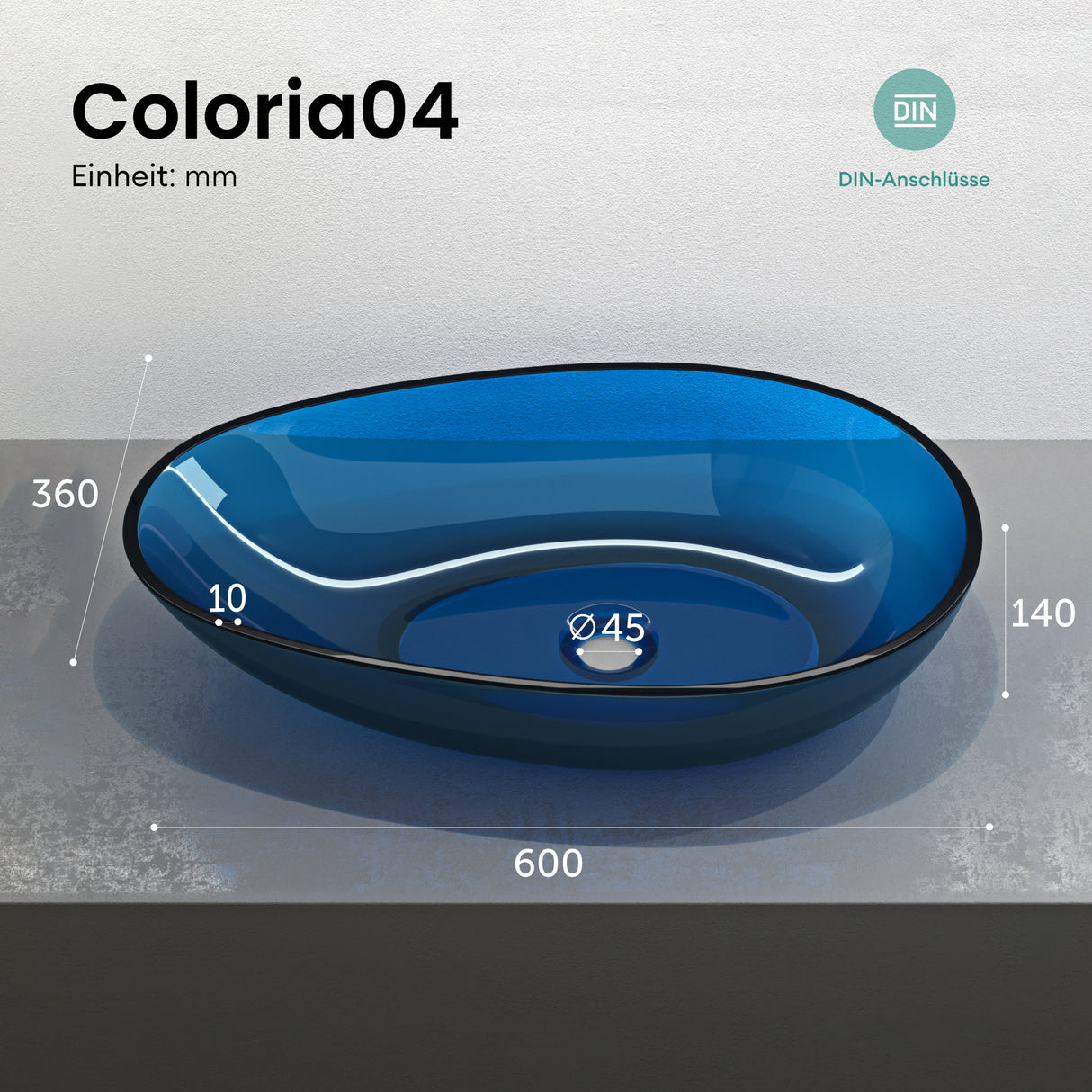 glasvilla Waschbecken Aufsatzwaschbecken aus Kunstharz Waschschale Handwaschbecken Oval 60x36x14cm ohne Hahnloch und Überlauf Coloria04