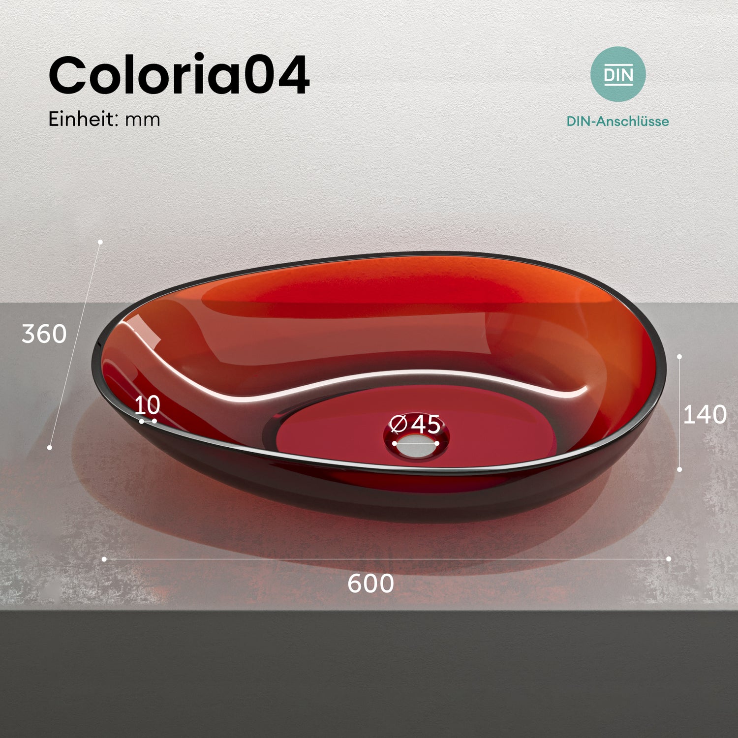 glasvilla Waschbecken Aufsatzwaschbecken aus Kunstharz Waschschale Handwaschbecken Oval 60x36x14cm ohne Hahnloch und Überlauf Coloria04