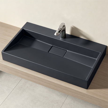 glasvilla Waschbecken Aufsatzwaschbecken Hängewaschbecken Hängewaschtisch inkl. Ablaufgarnitur Mineralguss Rechteckig Waschplatz col19