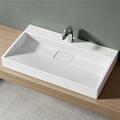 glasvilla Waschbecken Aufsatzwaschbecken Hängewaschbecken Hängewaschtisch inkl. Ablaufgarnitur Mineralguss Rechteckig Waschplatz col19