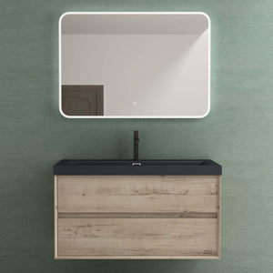 glasvilla Mobile Bagno Sospeso con 2 Cassetti di Chiusura Soft Close, Mobiletto per Bagno con Lavabo da Marmo Fuso, Lavabo da Appoggio Antracite Opaco, Rimo