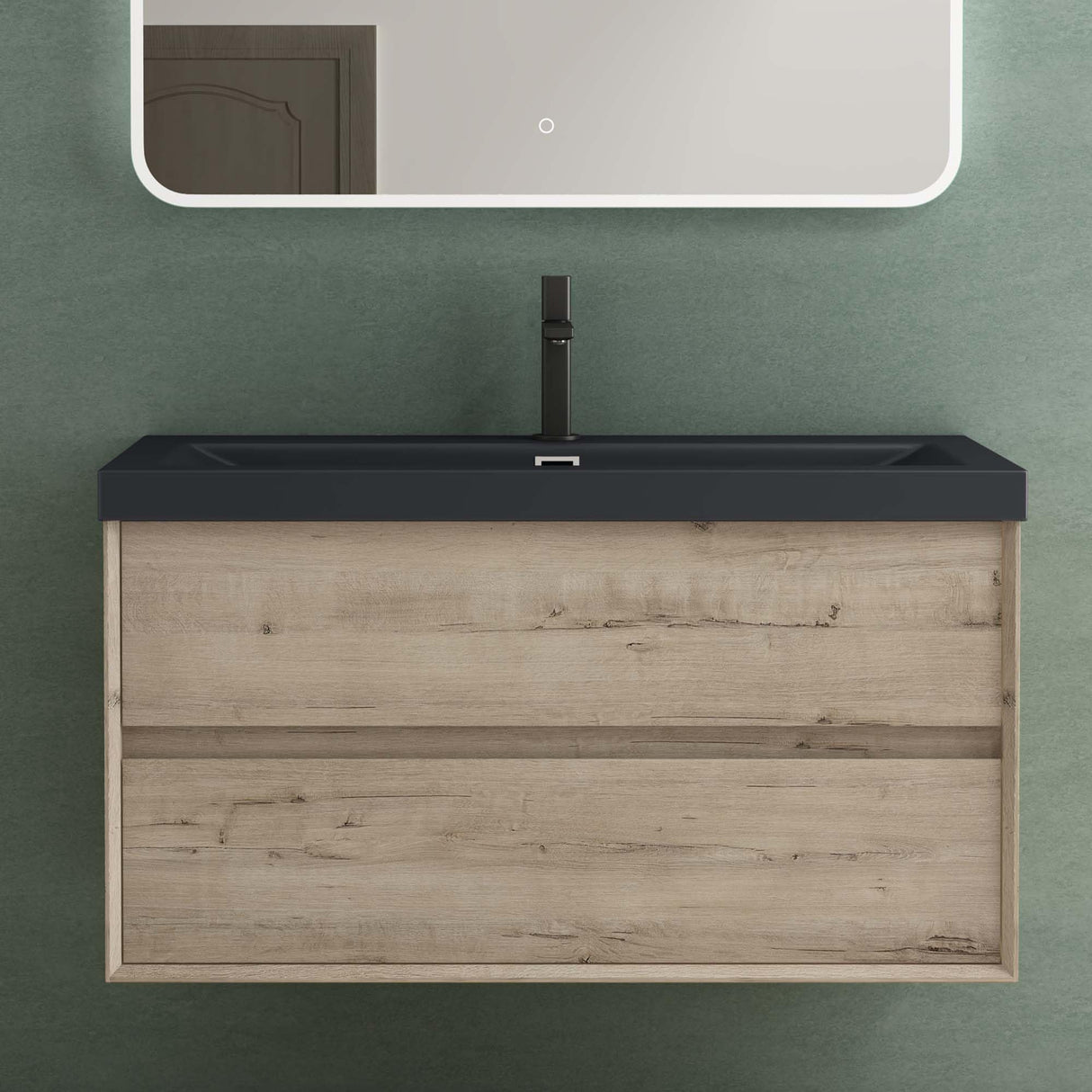 glasvilla Badmöbelset Badezimmermöbel Waschbeckenunterschrank 2 Schubladen mit Soft-Close inkl. Waschbecken in matt Anthrazit aus Mineralguss Rimo