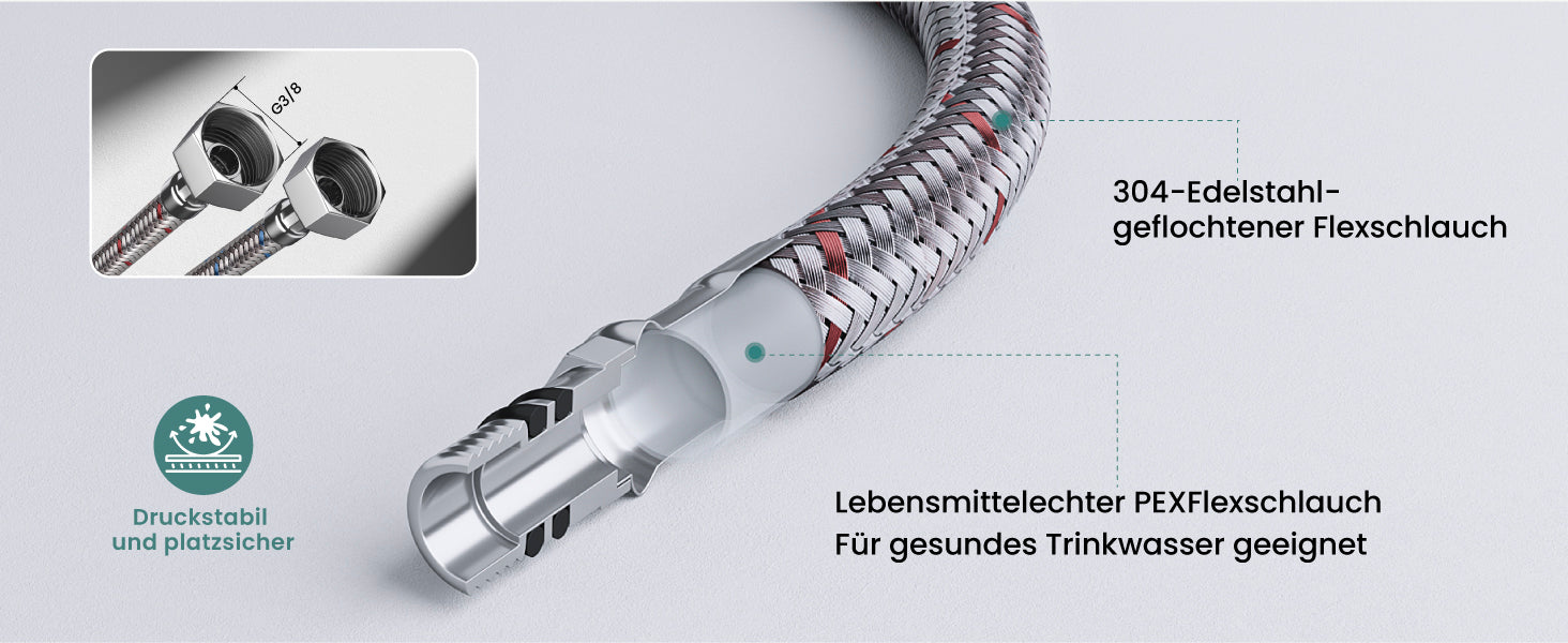 glasvilla Wasserhahn Bad Waschtischarmatur Einhebelmischer Mischbatterie Bad Armatur aus Edelstahl mit Wassersparfunktion DIN-Anschlüsse Fino-01