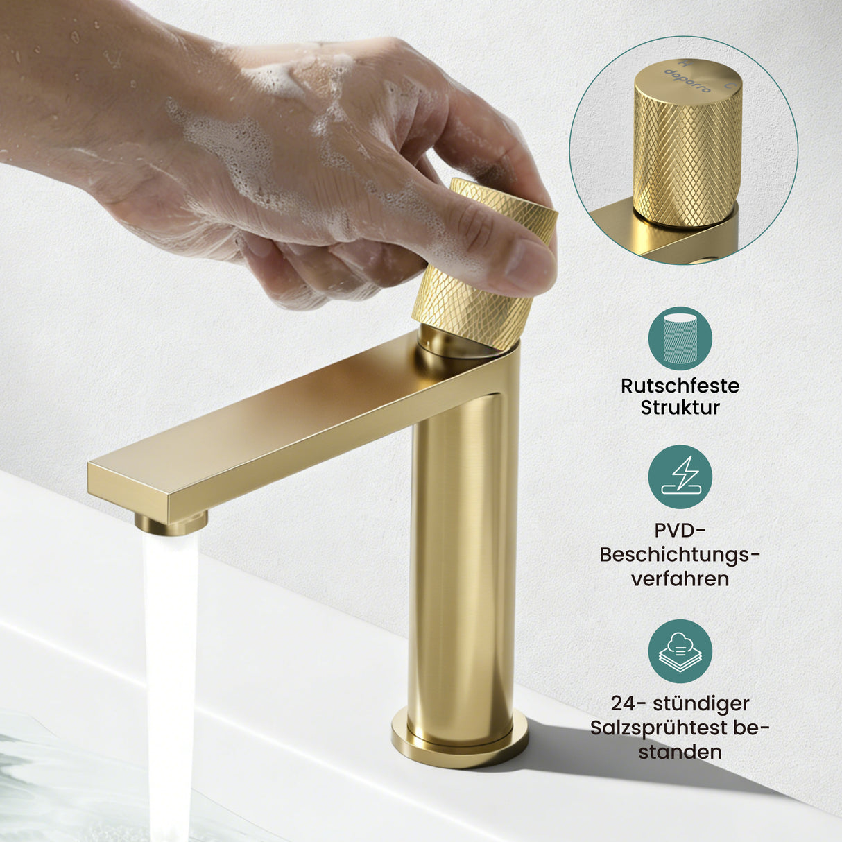 Grifo de Lavabo Glasvilla Fino-01 Monomando de Acero Inoxidable con Ahorro de Agua